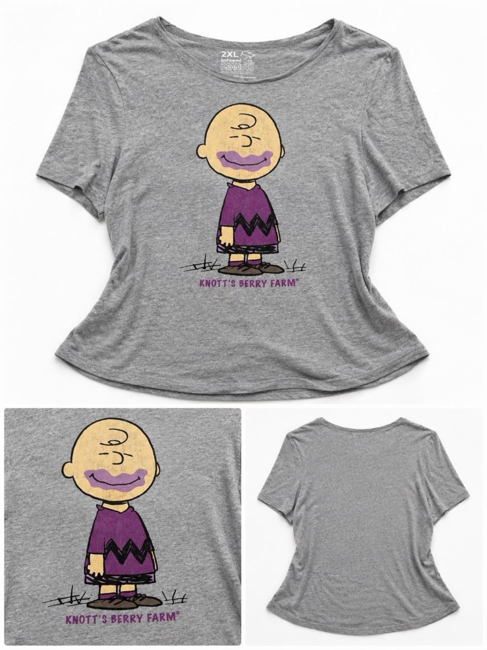 Gray Charlie Brown Graphic Tee - Purple Accent